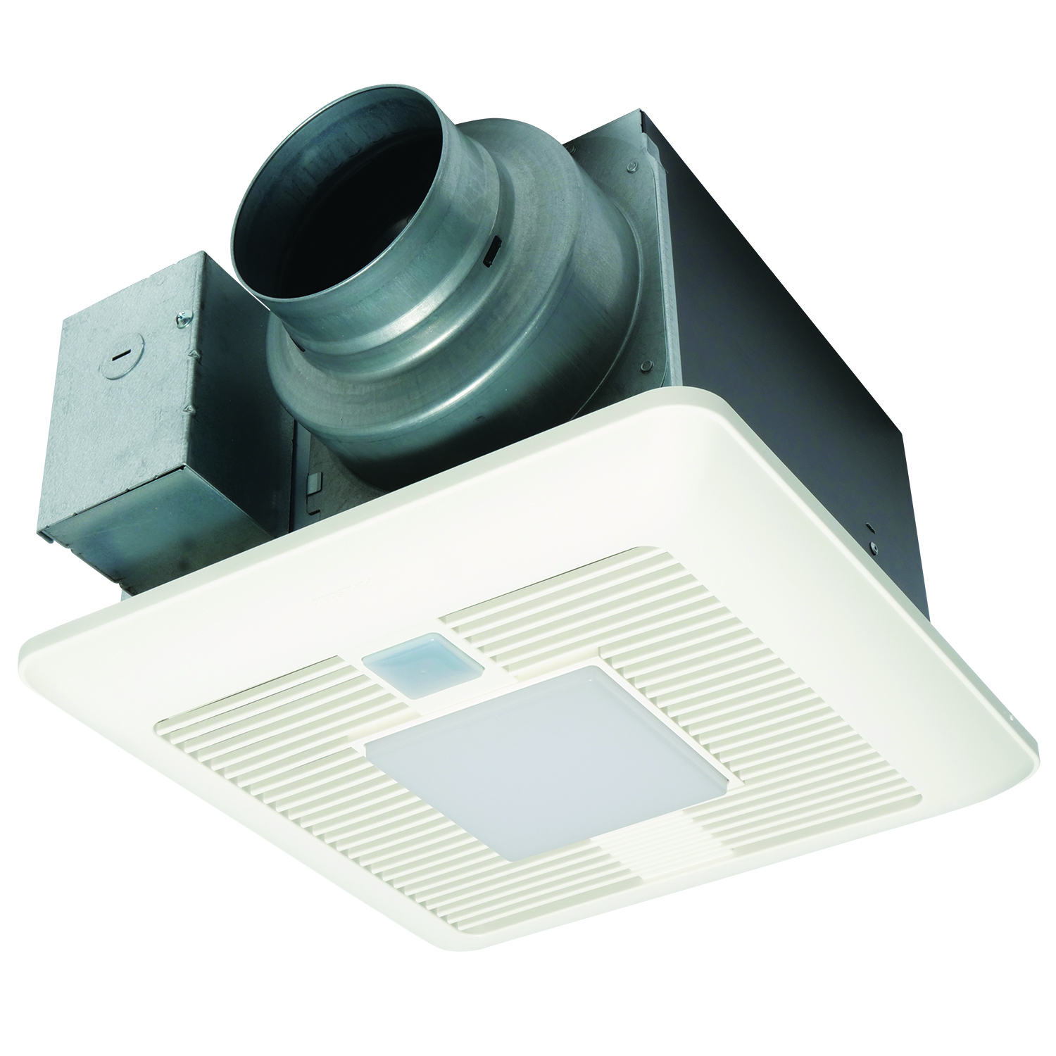 FV-0511VQCL1 WhisperSense Round Duct Square Grille Ventilation Fan/Light With ECM Motor, Mounting Bracket, Adjustable Delay Timer, 120 V AC, Zinc Aluminum Magnesium Housing