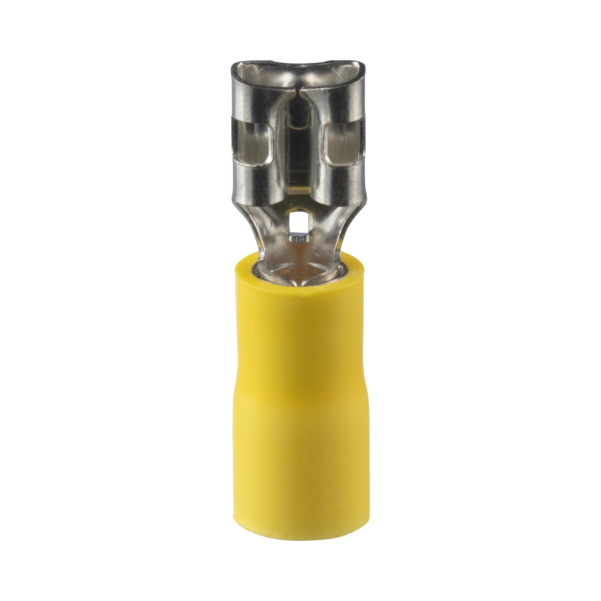 EDV10-250-Q StrongHold Type EDV Loose Piece Disconnect, 10 AWG Conductor, 0.25 in W x 0.032 in THK Tab, Sleeve Barrel, Copper, Yellow, Vinyl Barrel Insulated