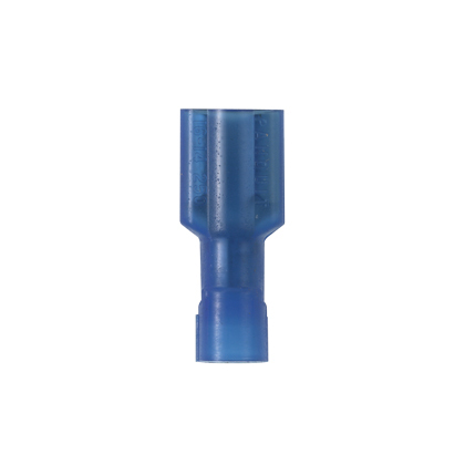 EDNF14-250FIB-L StrongHold Type EDNF-FIB Loose Piece Female Disconnect, 16 to 14 AWG Conductor, 0.25 in W x 0.032 in THK Tab, Butted Seam/Funnel Entry Barrel, Brass, Blue, Fully Insulated