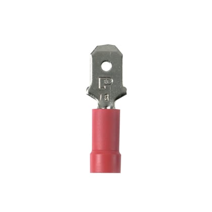 EDV18-250M-Q StrongHold DV-M Barrel Insulated Disconnect, 22 to 18 AWG Conductor, 0.25 in W x 0.032 in THK Tab, Brazed Seam/Funnel Entry Barrel, Brass, Red