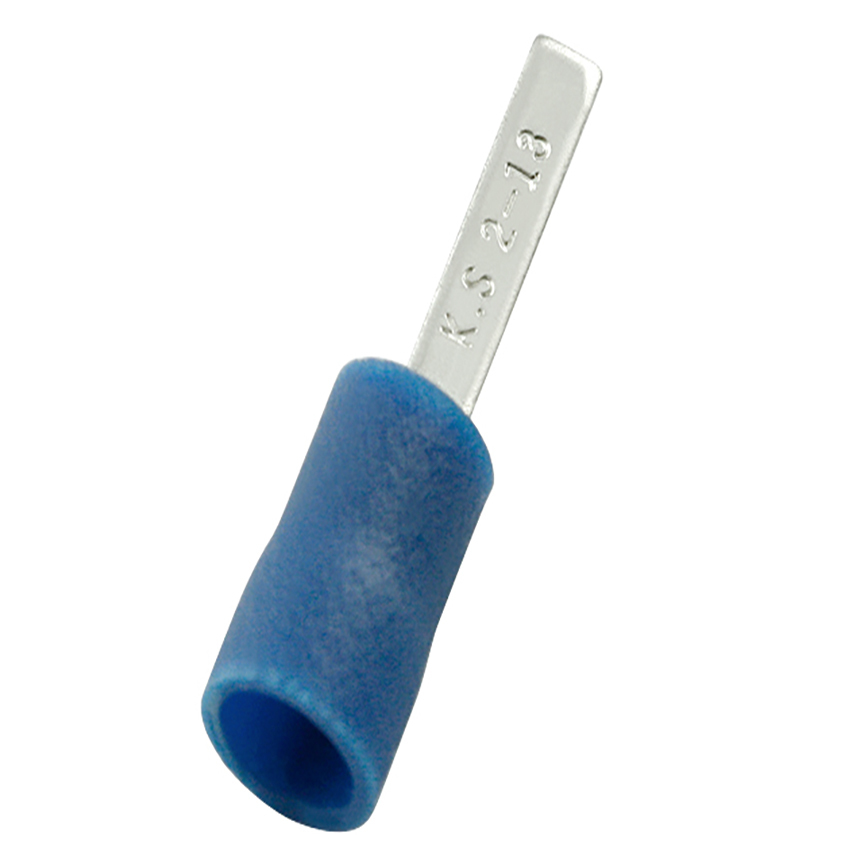 EDV14-87MB-Q Standard Barrel Insulated Blade Terminal, 16 to 14 AWG Solid/Stranded Copper Conductor, 0.71 in L Blade, Copper, Blue