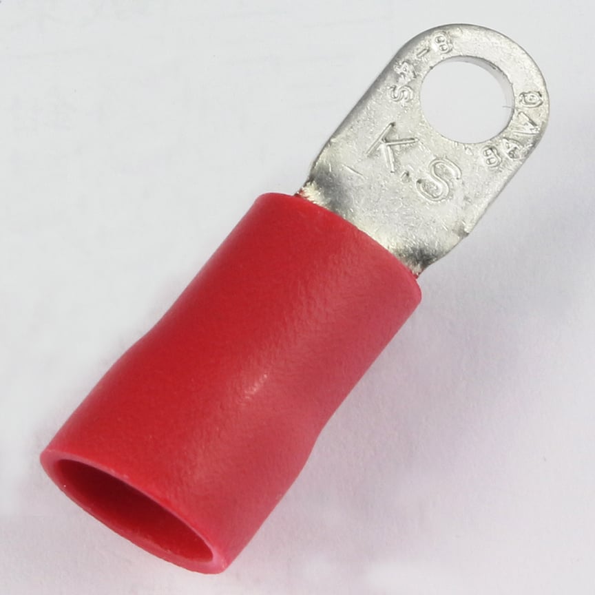 EV8-8R-Q StrongHold Type EV-R Ring Terminal, 8 AWG Conductor, 1-1/2 in L, Brazed Seam Barrel, Copper, Red