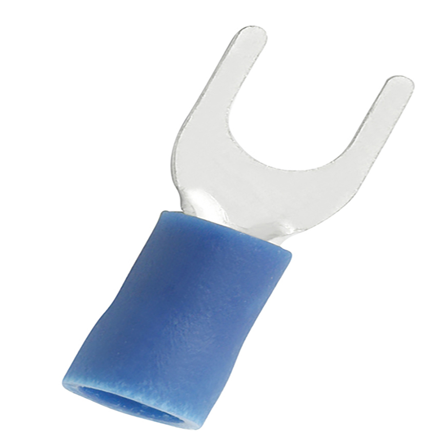 EV14-10FNB-Q Type EV-FNB Fork Terminal, 14 AWG Conductor, 0.83 in L, Butted Seam/Standard/Internal Serration Barrel, Copper, Blue