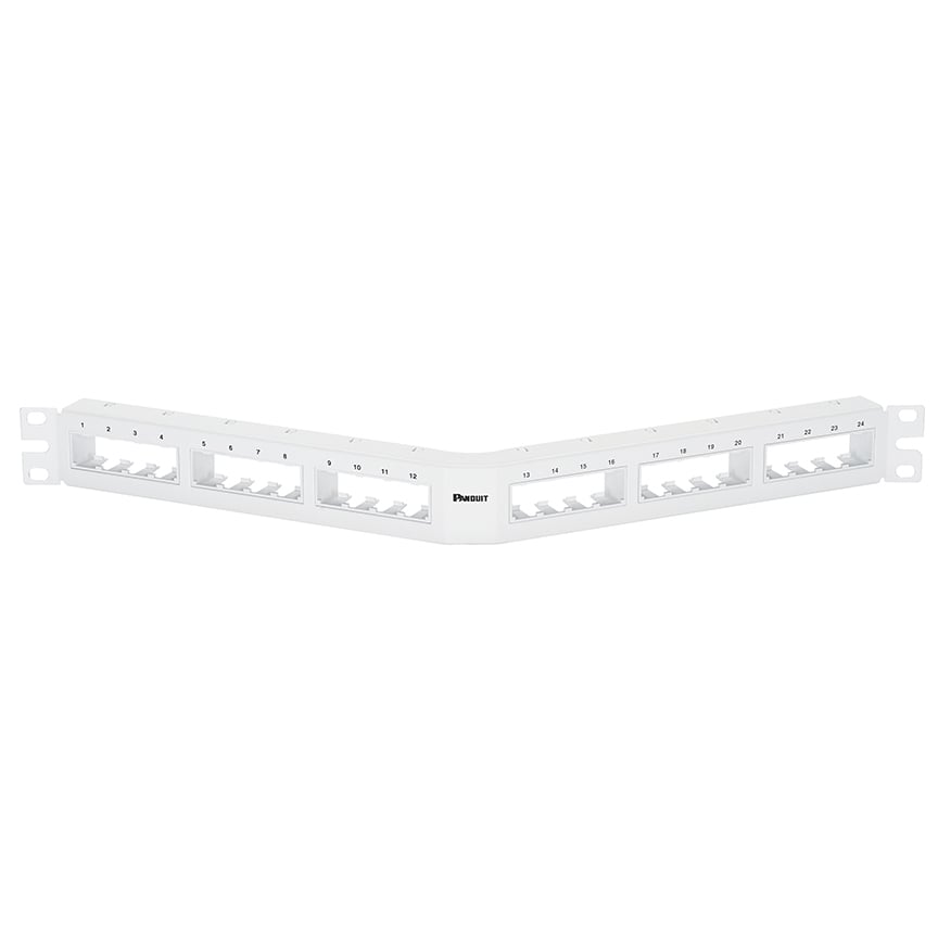 CPPA24FMWWH Mini-Com PanNet 1U Angled Unshielded Modular Patch Panel, 24 Ports, Cold Rolled Steel