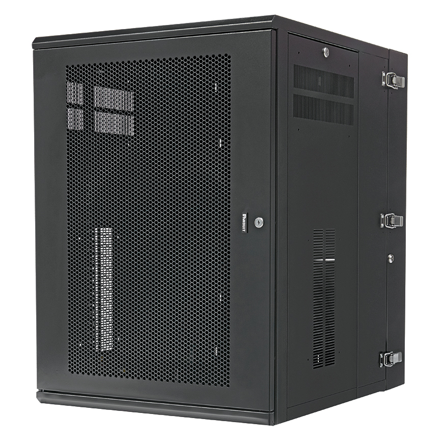 Wall Mount Cabinet, 18RU, 30" Depth, Perforated Door, Black
