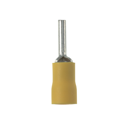 Pan-Term PV10-P55-LYY Pin Terminal, Yellow, Vinyl, 10-12 AWG, 14mm Pin L, PK50