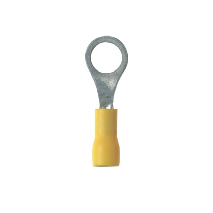PV22-10R-MYY Pan-Term Ring Terminal, 26 to 22 AWG Conductor, 0.78 in L, Brazed Seam/Funnel Entry Barrel, Yellow