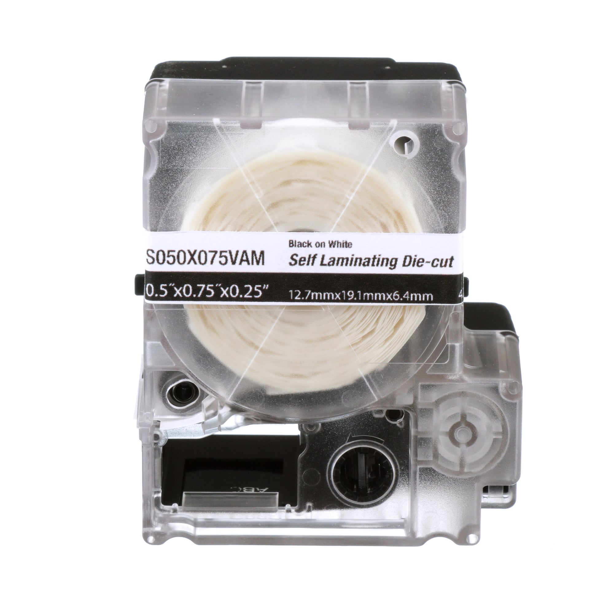S050X125VAM Self-Laminating Label Cassette, 2.95 in L x 2.53 in W, For Use With MP100 and MP300 Mobile Printers, Vinyl, Clear/White