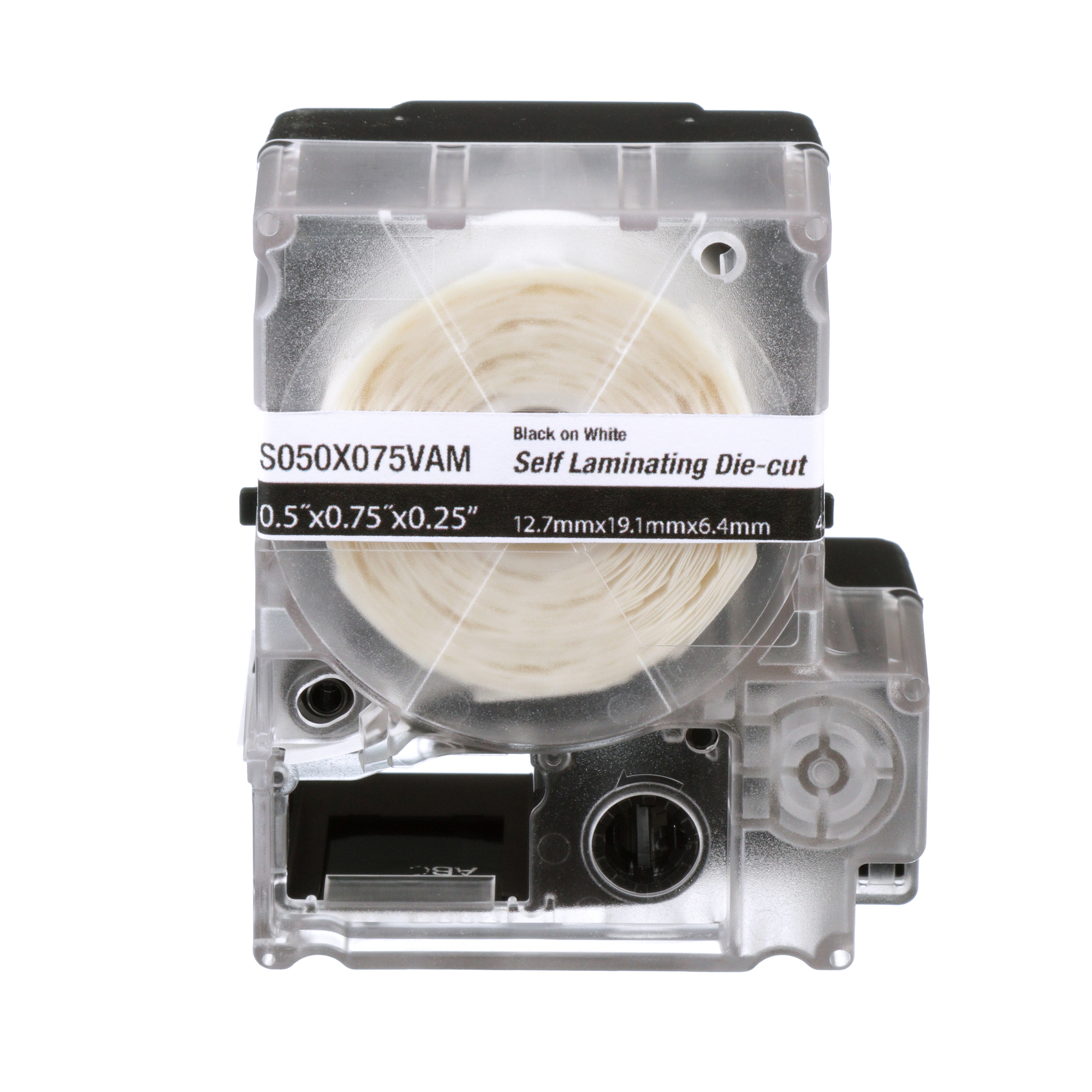 S100X125VAM Self-Laminating Label Cassette, 2.95 in L x 2.53 in W, For Use With MP100 and MP300 Mobile Printers, Vinyl, Clear/White