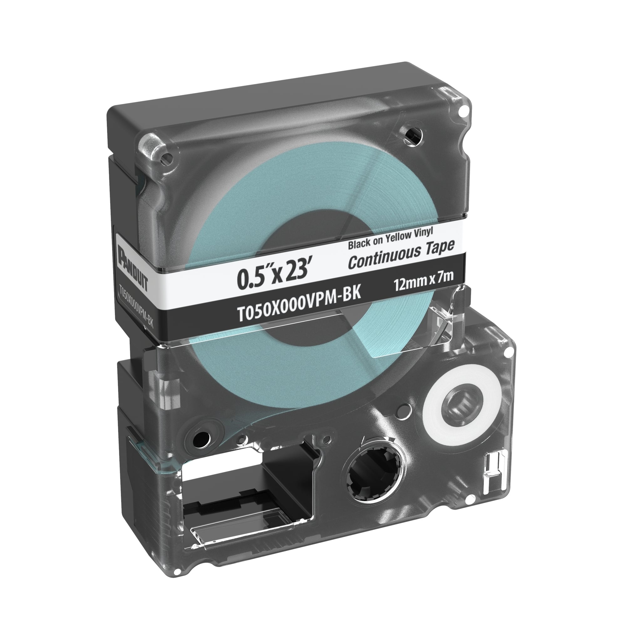 T050X000VPM-BK Continuous Tape Cassette, 2.95 in L x 2.53 in W, For Use With MP100 and MP300 Mobile Printers, Vinyl, Black on White