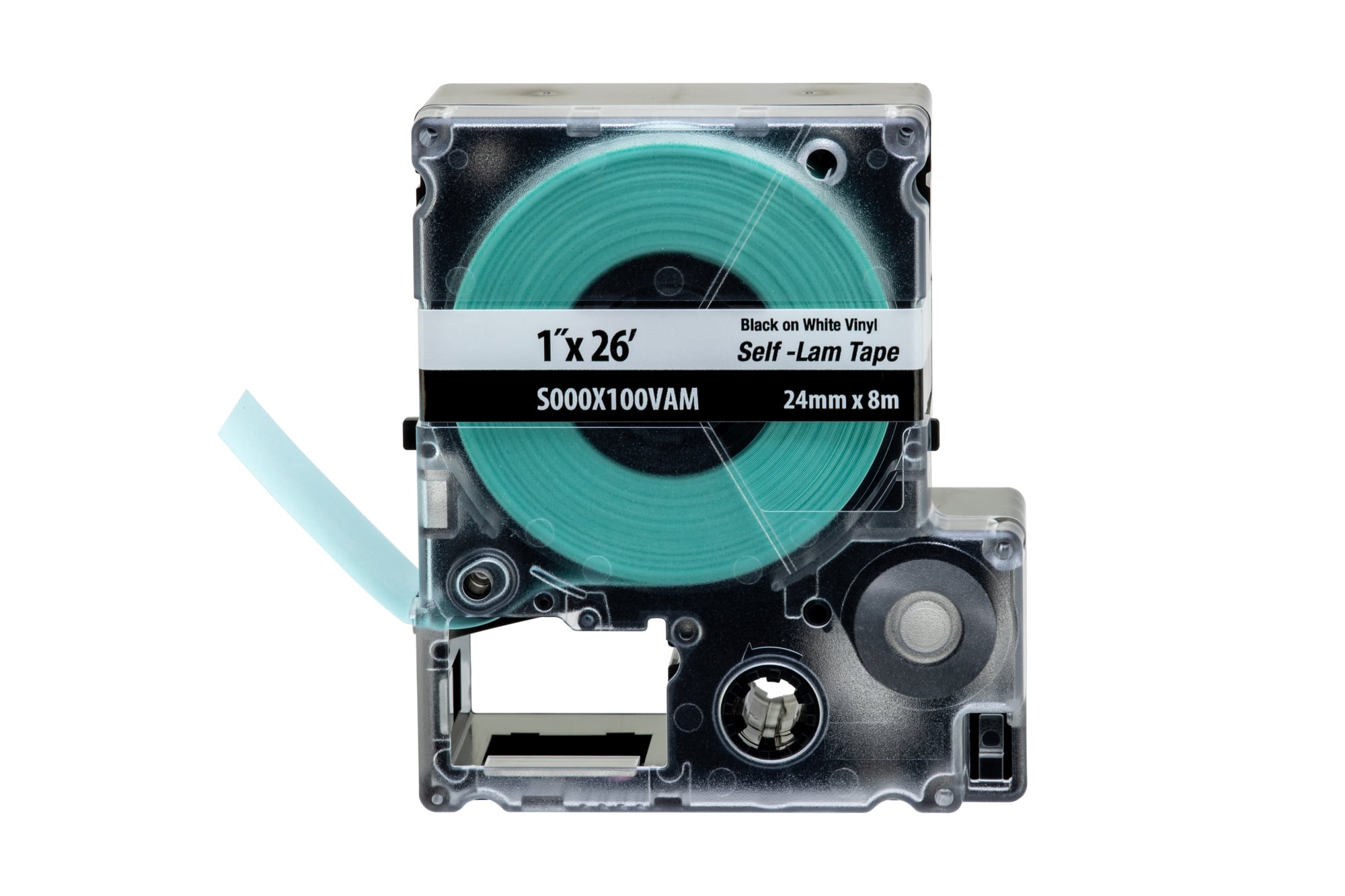 S000X100VAM Continuous Self-Laminating Label Cassette, 26 ft L x 1 in W, Vinyl, Clear/White