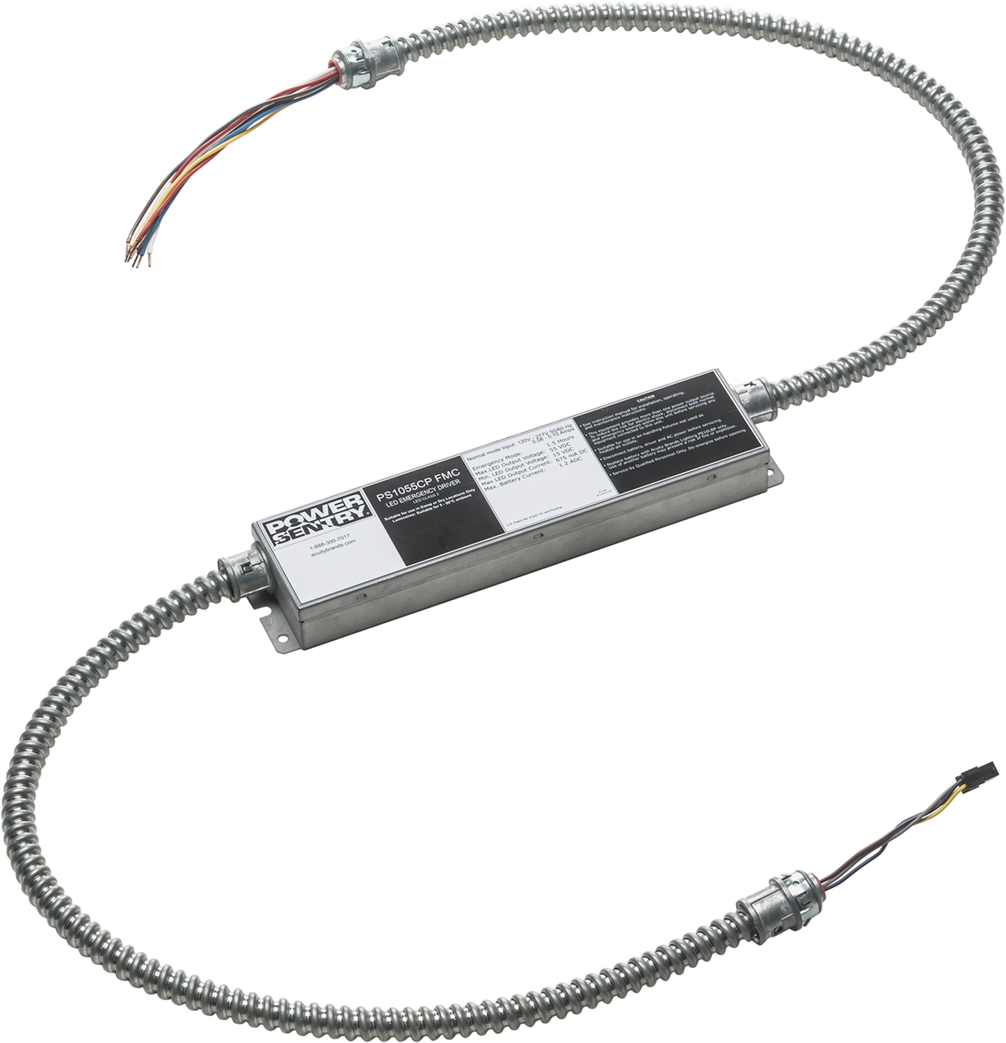 PS1055CP FMC M9 Constant Power Standard Profile Emergency Driver With Flexible Metal Conduit, Lithium-Iron Phosphate, 120 to 277 V AC Nominal, 10 W Nominal
