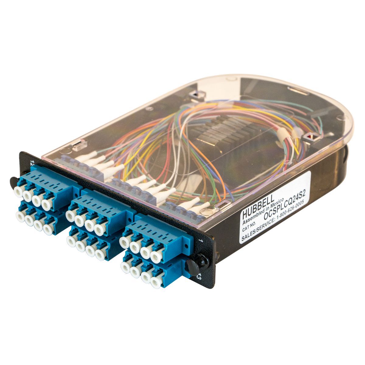 OCSPLCQ24S2 Fiber Splice Cassette With Adapter Panel, LC Quad End A, Pigtail End B, 24 OS2 Single Mode Fiber