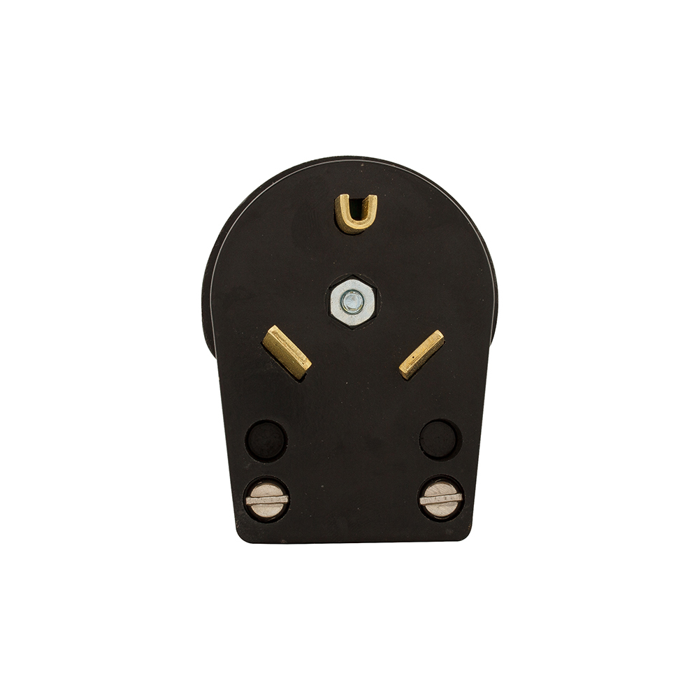 Eaton Arrow Hart extra heavy-duty angled plug , #12-10 AWG, 30A, Commercial, 125V, Back wire, Black, Brass, Urea, TT-30P, Two-pole, three-wire, grounding, Screw, 0.64", Thermoplastic, ED Box