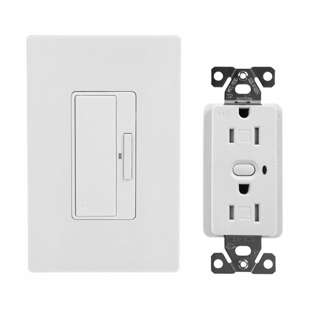 Eaton anyplace switch with Z-Wave receptacle, Tamper resistant, 15A, Residential, Flush mounting, 120V, Wire leads, Push button actuator, 60 Hz, Thermoplastic, White, 5-15R, Two-pole, Three-wire, grounding, Decorator