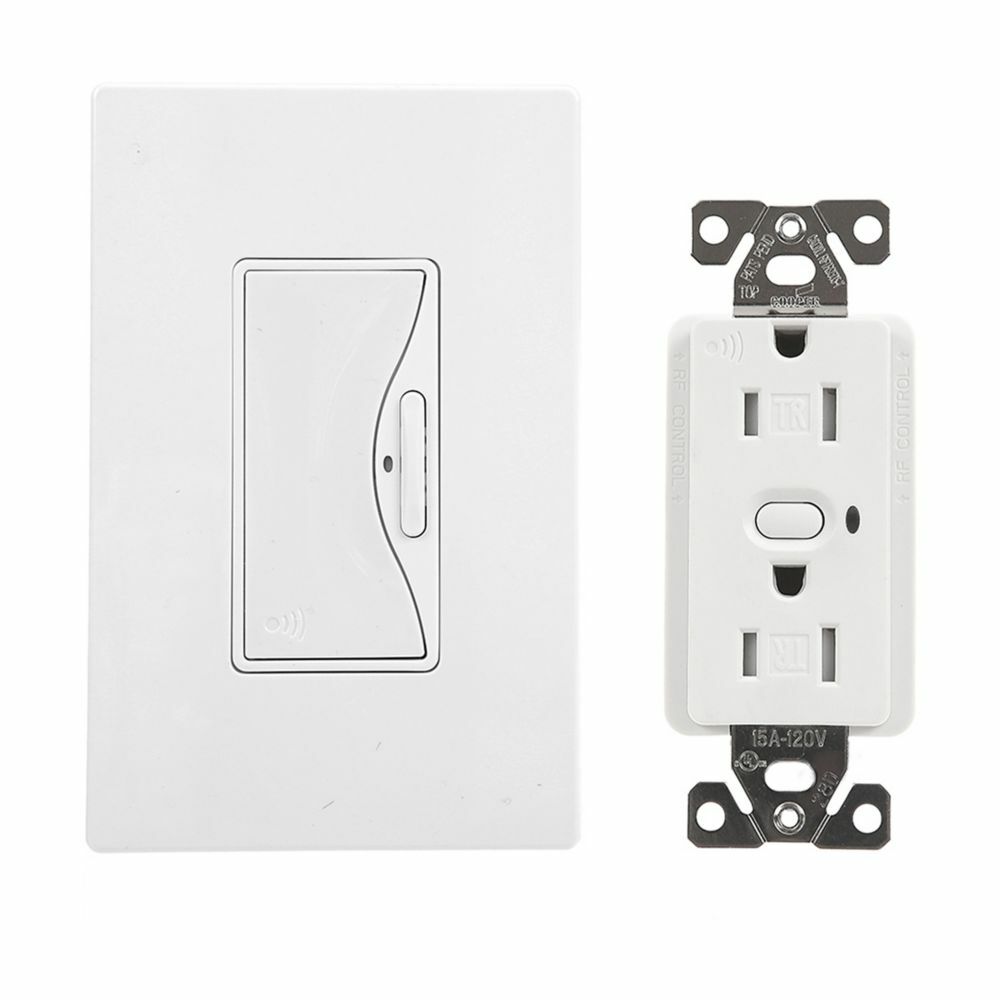 Eaton anyplace switch with Z-Wave receptacle, Tamper resistant, 15A, Residential, Flush mounting, 120V, Wire leads, Push button actuator, 60 Hz, Thermoplastic, Alpine white, 5-15R, Two-pole, Three-wire, grounding, Aspire