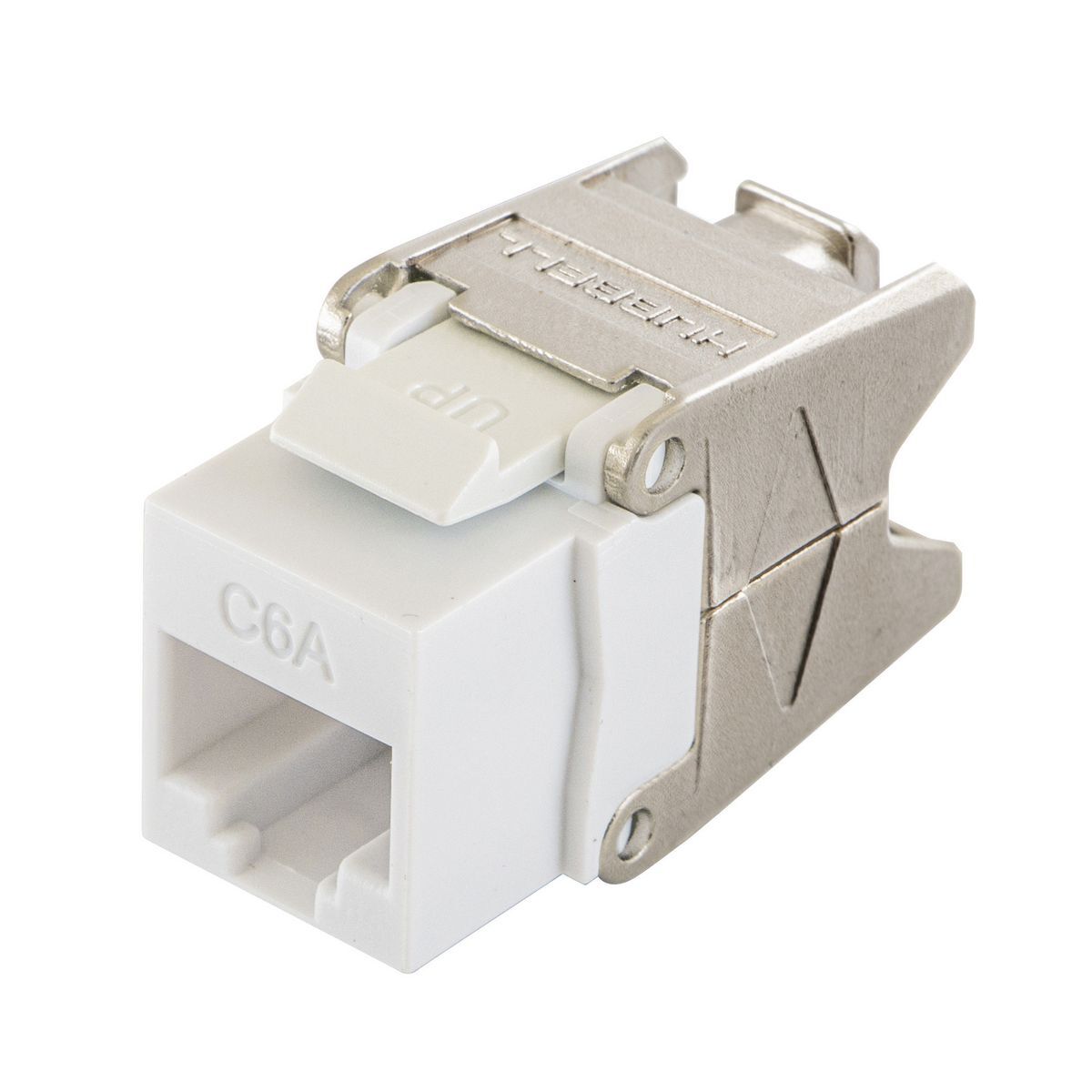 HJU6AW Ascent Modular Plenum Rated Uni UTP Jack With COBRA-LOCK Termination, Cat 6a RJ45 Module, Snap-Fit Mount, Die Cast Zinc/Thermoplastic, White