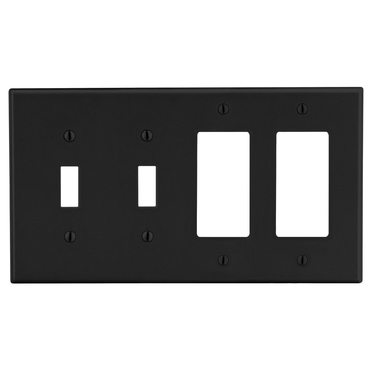 P2262BK Non-Metallic Standard Wall Plate, 4 Gangs, 8.31 in W x 4.63 in H, Polycarbonate Thermoplastic, Black