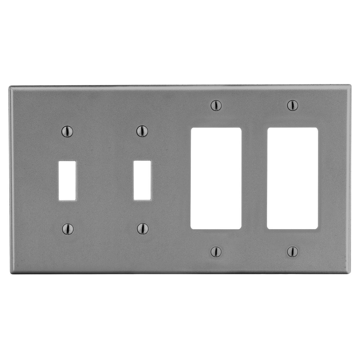 P2262GY Non-Metallic Standard Wall Plate, 4 Gangs, 8.31 in W x 4.63 in H, Polycarbonate Thermoplastic, Gray