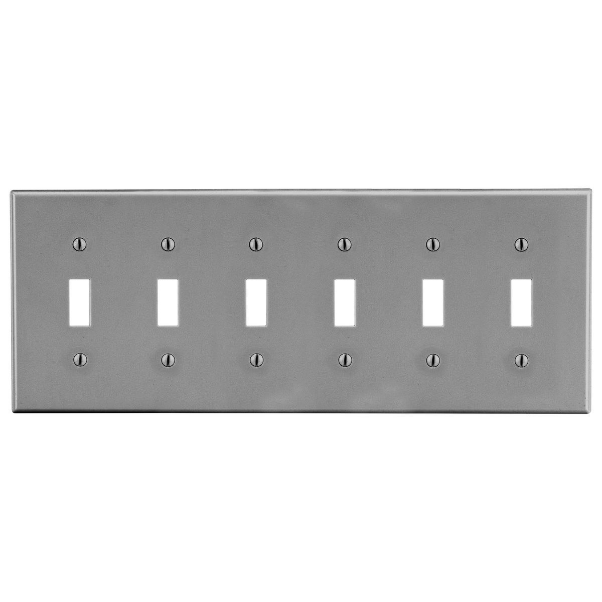 P6GY Non-Metallic Standard Wall Plate, 6 Gangs, 11.94 in W x 4.63 in H, Polycarbonate Thermoplastic, Gray