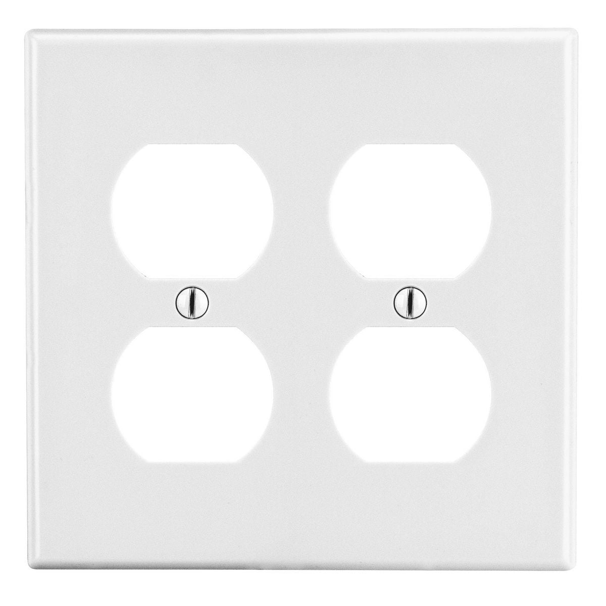 P82W Non-Metallic Square Wall Plate, 2 Gangs, Standard, Polycarbonate Thermoplastic, White