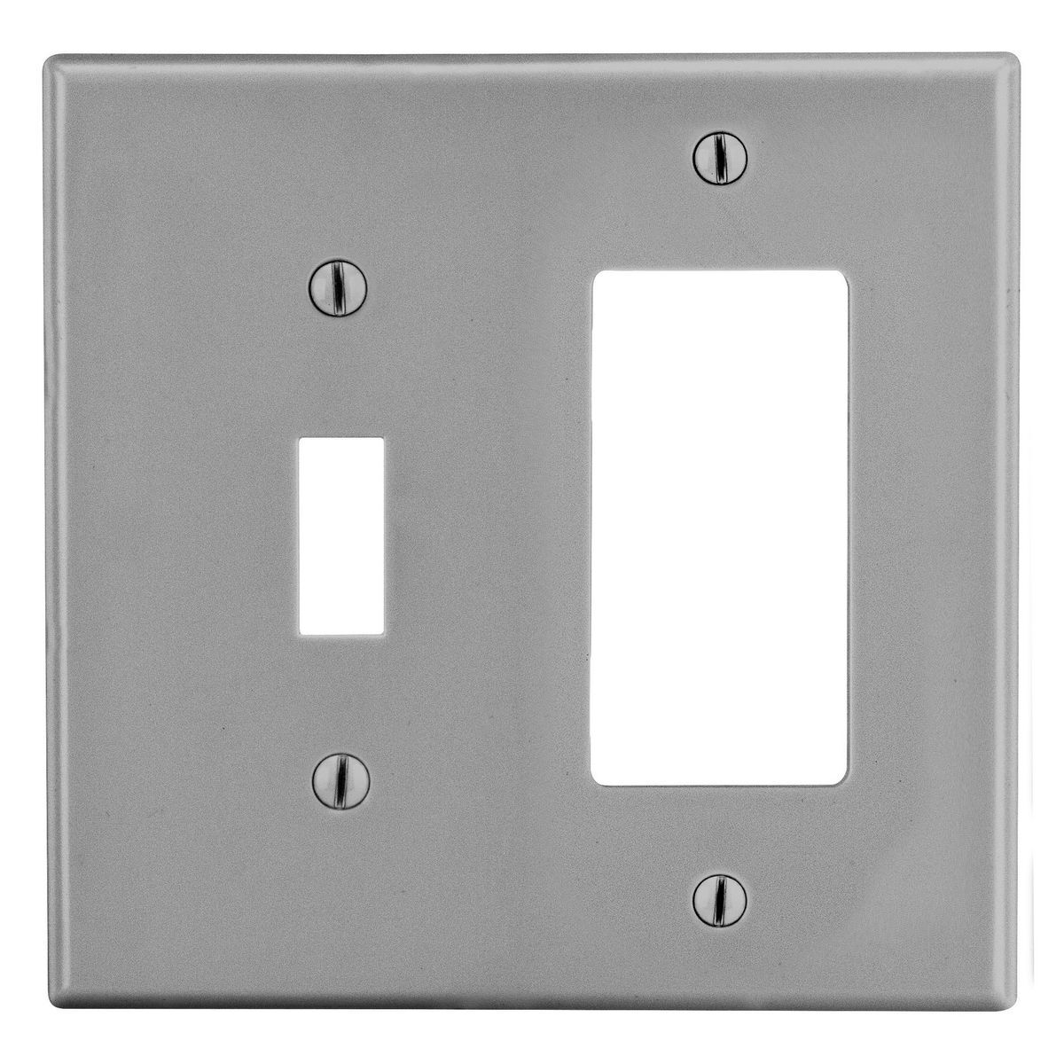 PJ126GY Mid-Size Non-Metallic Wall Plate, 2 Gangs, 5 in W x 4.94 in H, Polycarbonate Thermoplastic, Gray