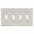 Hubbell Wiring Device Kellems, Wallplates, Non-Metallic, Mid-Sized, 4-Gang, 4) Toggle, Light Almond