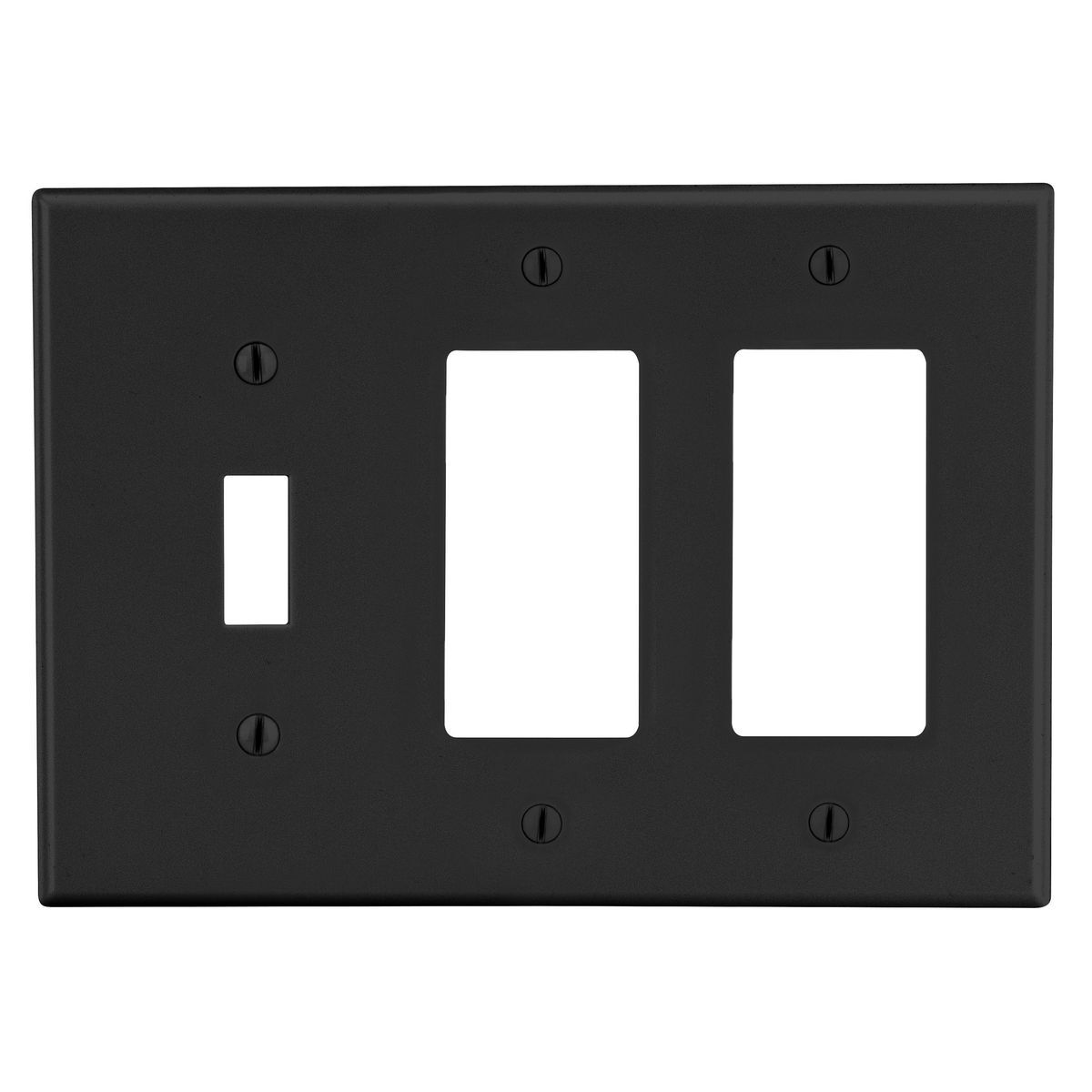P1262BK Non-Metallic Standard Wall Plate, 3 Gangs, 6.5 in W x 4.63 in H, Polycarbonate Thermoplastic, Black