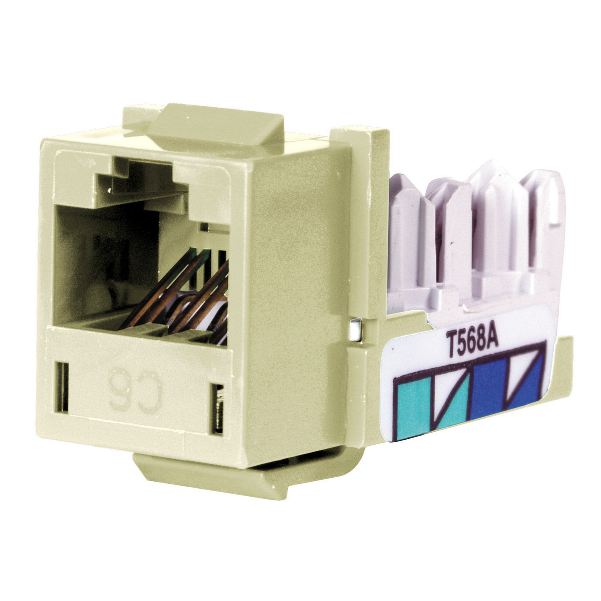 HXJ6LA25 8-Position Standard Universal A/B Jack, Cat 6 Module, Snap-Fit Mount, 1 Port, Thermoplastic, Light Almond