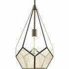 Cinq finds inspiration from modern geometric designs and the beauty of contrasting elements. Five-sided bottom panels feature antique mirrored glass, while the upper panels are comprised of clear glass. This one-light pendant fixture from our Design Series collections is finished in Antique Bronze.