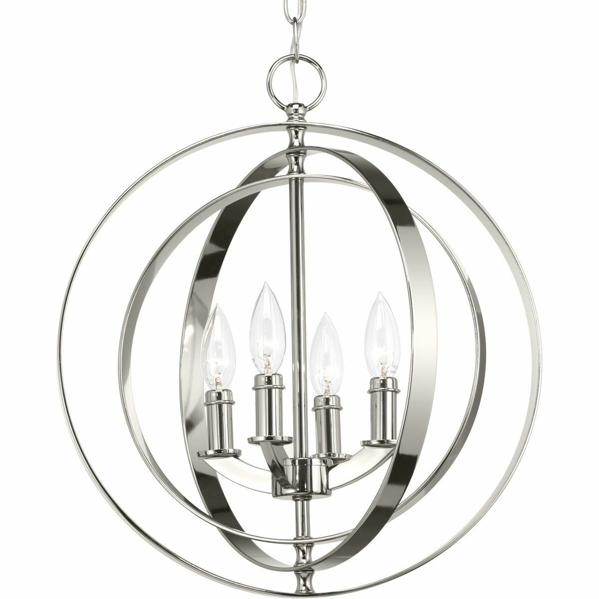 P3827-104 Equinox Coastal Luxury Transitional Farmhouse Foyer Pendant, (4) Incandescent Lamp, 120 V AC, Polished Nickel Plated Housing