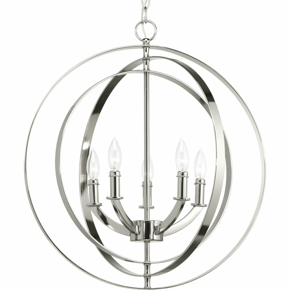 P3841-104 Equinox Coastal/Luxury/Transitional/Farmhouse Foyer Pendant, (5) Incandescent Lamp, 120 V AC, Polished Nickel Plated Housing