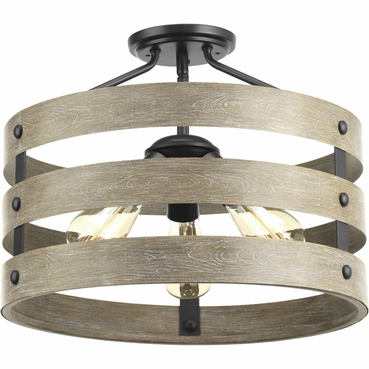 P350049-143 Gulliver Convertible Casual/Coastal/Rustic/Traditional/Transitional Semi-Flush Mount Lighting, (3) Lamp, 120 V AC, Graphite Painted Housing