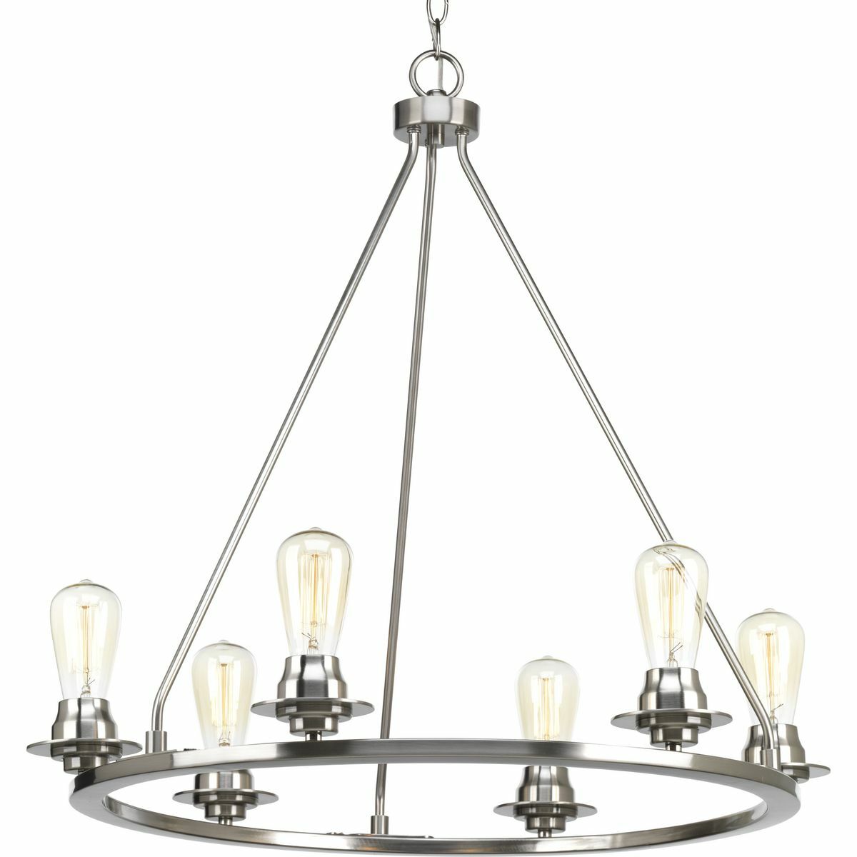 P400015-009 Debut Casual/Traditional Chandelier, (6) A19 Lamp, 120 V AC, Brushed Nickel Plated Housing