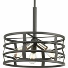 Remix features industrial-inspired pendant options. A Graphite frame is comprised of straps that weave together to create an open cage design. Brushed Nickel accents on the inside add a touch of mixed metal accents. This three-light pendant is part of.