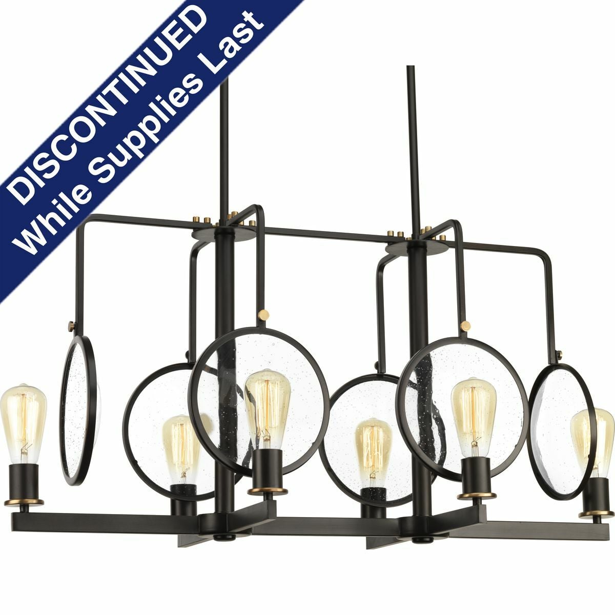 P400003-020 Looking Glass Urban Industrial Bohemian Farmhouse Transitional Chandelier, (6) A19 Lamp, 120 VAC, Antique Bronze Painted Housing