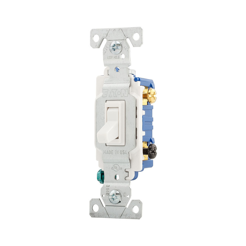 Eaton commercial grade combination switch, Decorator, 15A, Residential, 125V, Single pole, Duplex, White