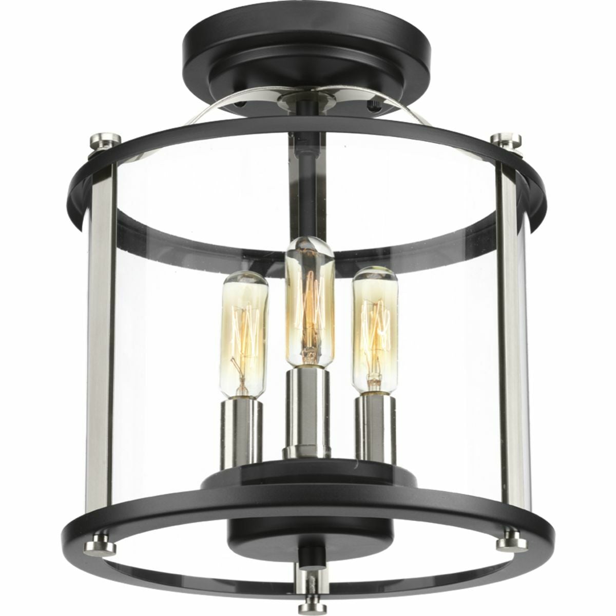 P550011-031 Squire New Traditional Transitional Farmhouse Coastal Semi-Flush Mount Lighting, (3) Lamp, 120 V AC, Black Painted Housing