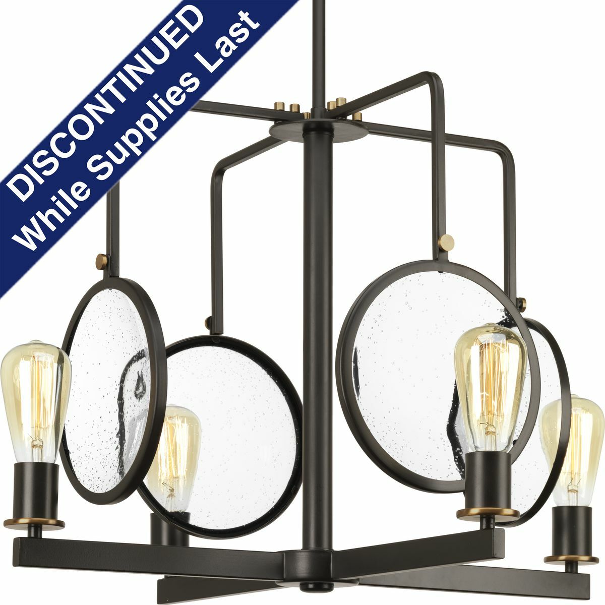 P400002-020 Looking Glass Casual/Traditional Chandelier, (4) A19 Lamp, 120 VAC, Antique Bronze Painted Housing