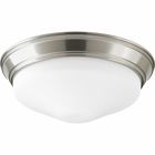 One-light 11 in LED Flush Mount series featuring an etched glass shade in a Brushed Nickel finish. Fixtures are dimmable to 10 percent with Triac or ELV dimmers.