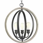The Conestee collection three-light pendant features a stunning armillary-style frame. Dual tone finish combination of Graphite with weathered gray accents. While Conestee is ideal for Rustic Farmhouse or Urban Industrial home environments, it can also be paired with a number of Coastal-inspired fixtures to complement natural wood materials.