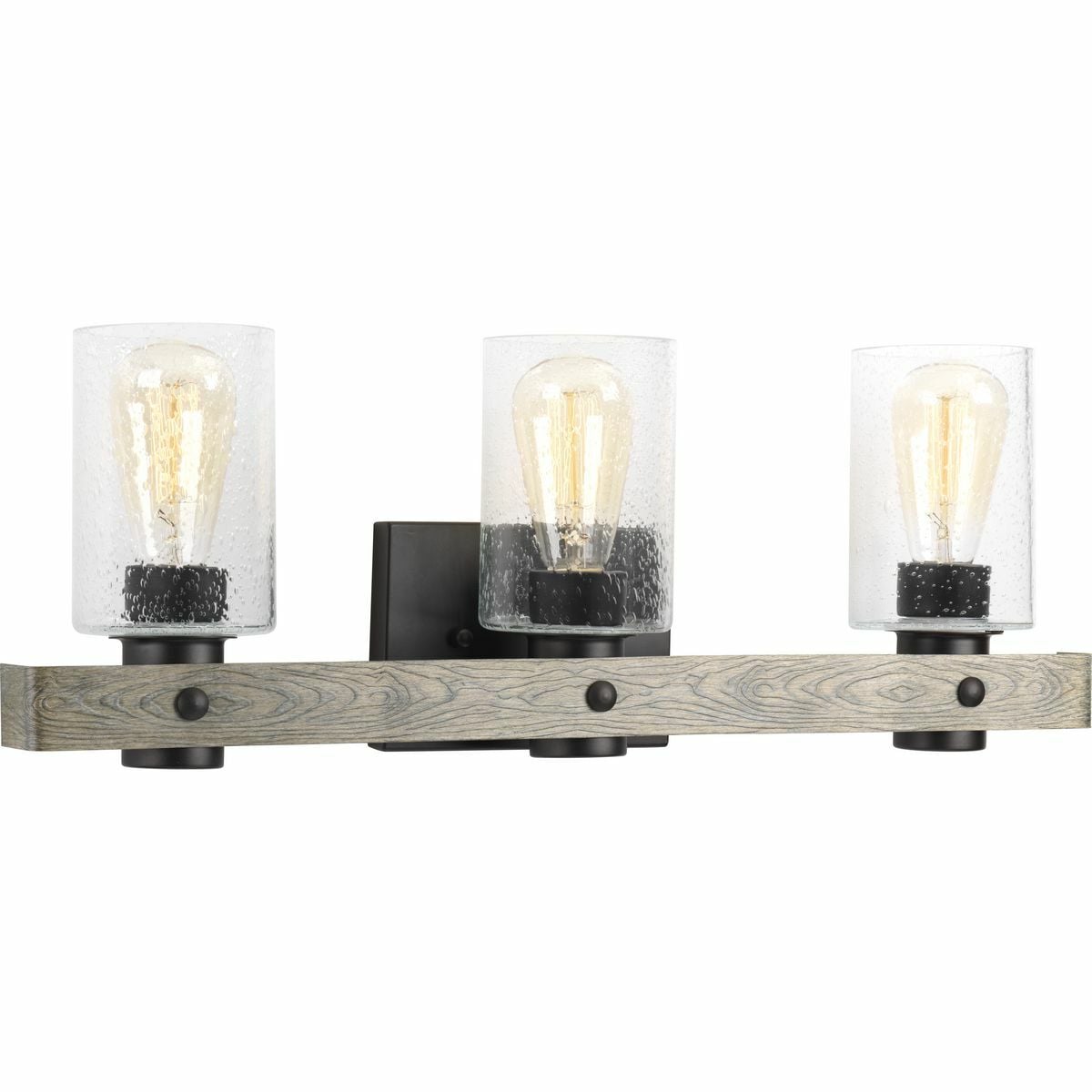 P300125-143 Gulliver Coastal/Farmhouse/Rustic Bath Fixture, (3) A19 Lamp, 120 V AC, Graphite Painted Housing