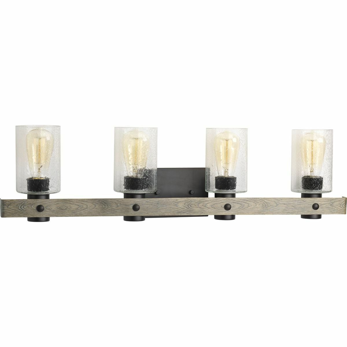 P300126-143 Gulliver Coastal/Farmhouse/Rustic Bath Fixture, (4) A19 Lamp, 120 V AC, Graphite Painted Housing