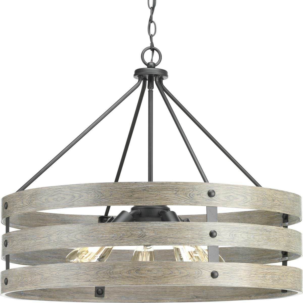 P500090-143 Gulliver Farmhouse/Urban Industrial/Coastal Pendant Fixture, (5) A19 Lamp, 75 W Fixture, 120 V AC, Graphite Painted Housing