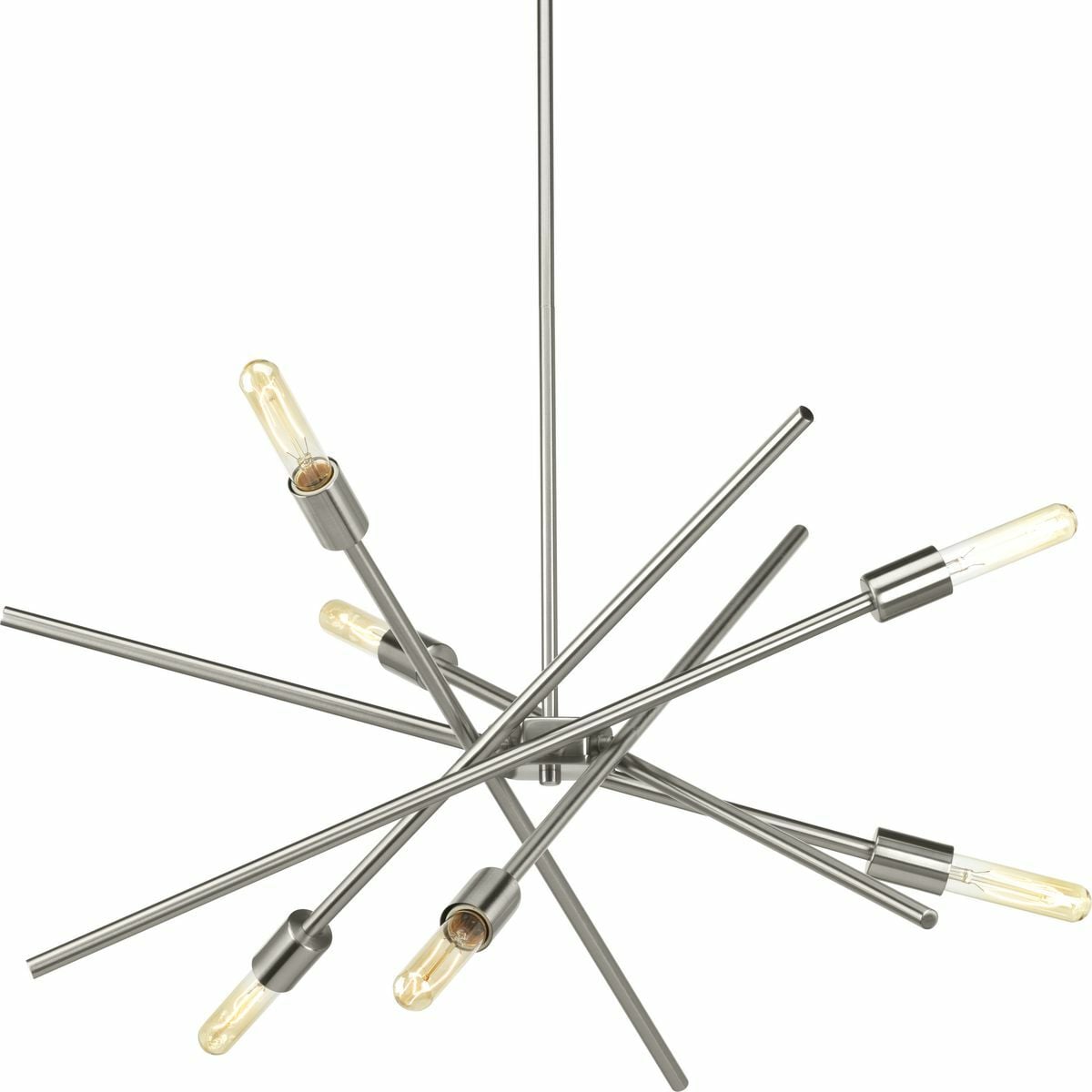 P400108-009 Astra Modern Chandelier, (6) A19 Lamp, 120 V AC, Brushed Nickel Plated Housing