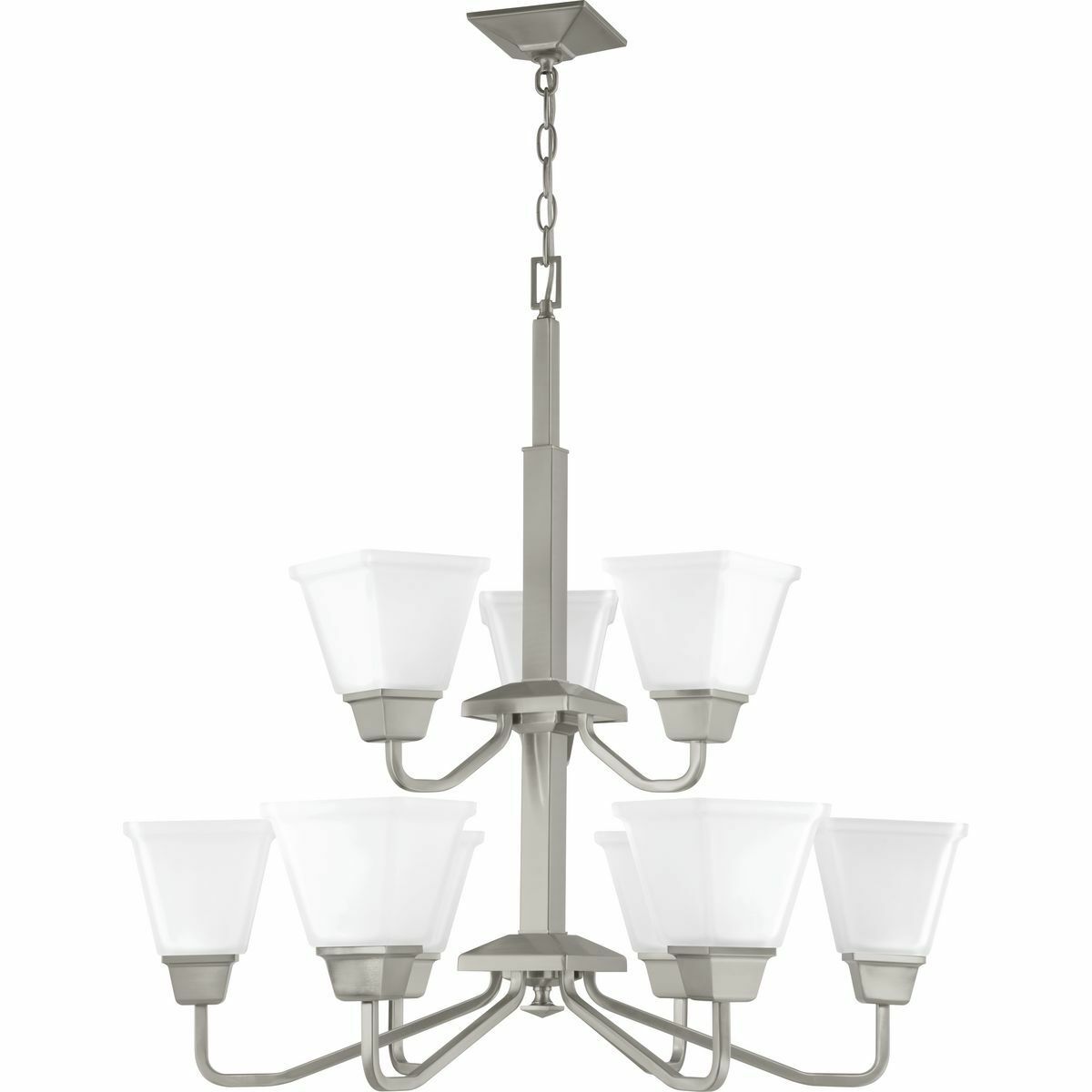 P400120-009 Clifton Heights Craftsman Chandelier, (9) A19 Lamp, 120 VAC, Brushed Nickel Plated Housing