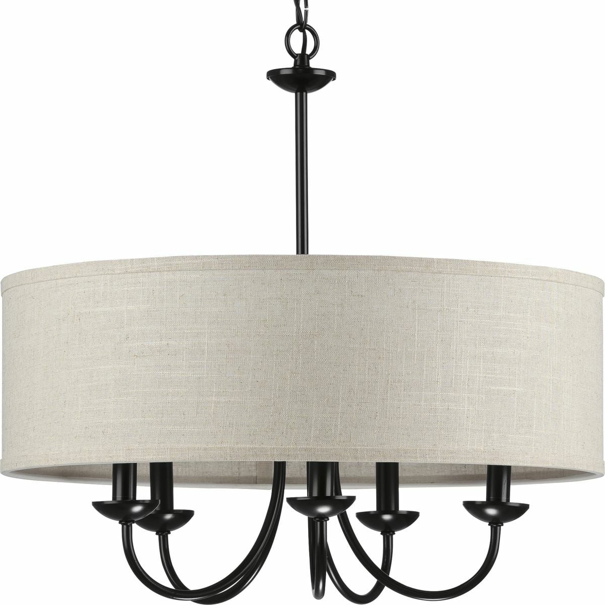 P400193-031 Drum Shade Farmhouse Transitional Chandelier, (5) Lamp, 120 V, Matte Black Painted Housing