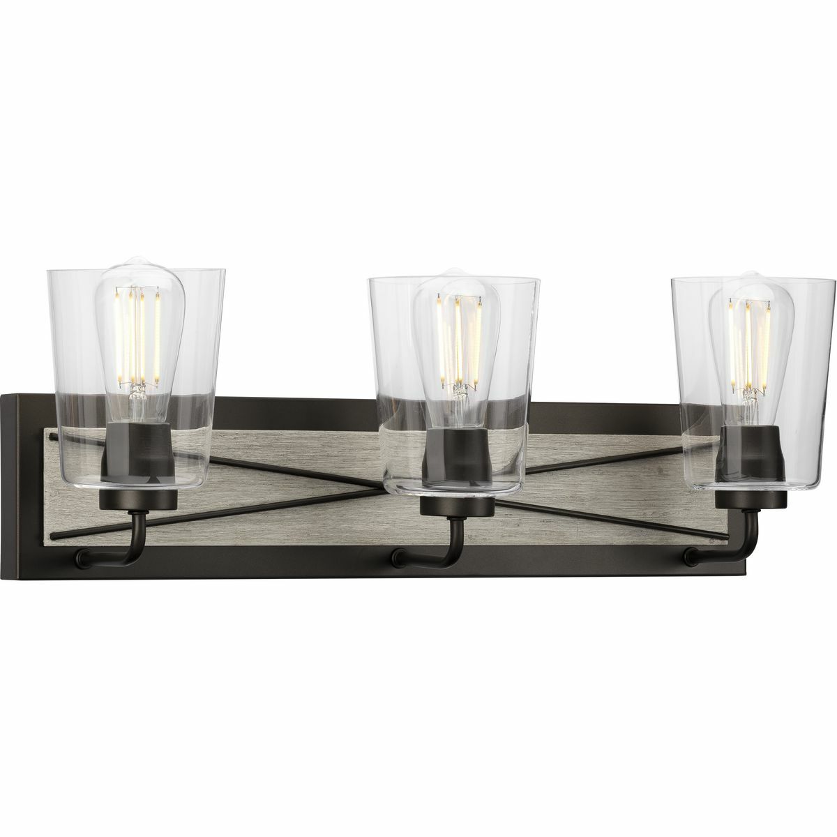 P300231-143 Briarwood Farmhouse Rustic Bath and Vanity Fixture, (3) A19 Lamp, 120 V, Graphite Painted Housing