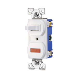 Eaton commercial grade combination switch, Neon pil lgt, Stand, #14 - #12 AWG, 15A, Commer, 120V (Switch), 125V (pil lgt), bk and sd wiring, togg, Maint closure, Screw, Brass, Ivy, -20-60?C, 1-pole, dplx, thermoplas, 1 / 25W