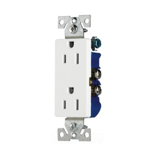 1107W Decorator Straight Blade Duplex Receptacle, 125 VAC, 15 A, 2 Poles, 3 Wires, White